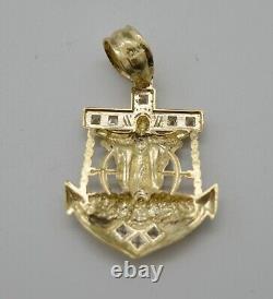 Real 10K Yellow Gold Last Supper Jesus Head Anchor Pendant + Chain 16-24