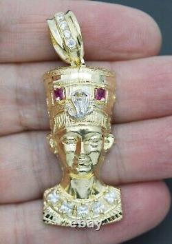 Real 10k Yellow Gold Egyptian King Head Diamond Cut Pendant 3D