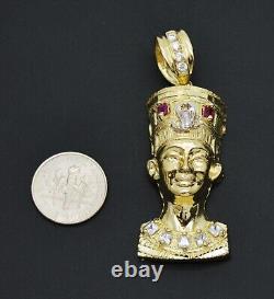 Real 10k Yellow Gold Egyptian King Head Diamond Cut Pendant 3D