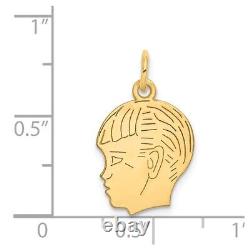 Real 14K Yellow Gold. 013 Depth Engravable Boy Head Charm Women & Men