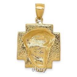 Real 14K Yellow Gold Gold Polished Large Jesus Head With Crown Pendant