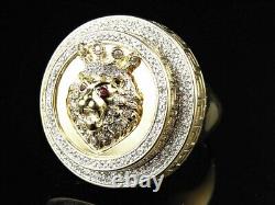 Real Moissanite 1.20Ct Round Cut Lion Head Pinky Ring 14K Yellow Gold Plated