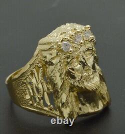 Real Solid 10K Yellow Gold 3D Mens Jesus Head Nugget cz Ring 22mm ALL Sizes