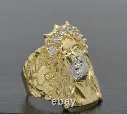 Real Solid 10K Yellow Gold Mens Jesus Head Nugget cz Ring 21mm 4gr ALL Sizes