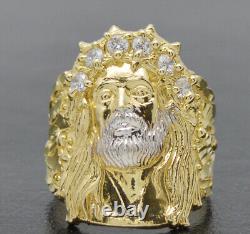 Real Solid 10K Yellow Gold Mens Jesus Head Nugget cz Ring 27mm ALL Sizes