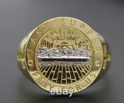 Real Solid 10K Yellow Gold Mens Last Supper Head Ring 17.5mm ALL Sizes
