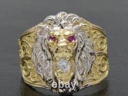 Real Solid 10K Yellow Gold Mens Lion Head Ring cz 20mm ALL Sizes