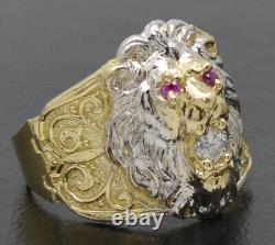 Real Solid 10K Yellow Gold Mens Lion Head Ring cz 20mm ALL Sizes