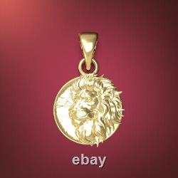 Solid 10K yellow gold lion head pendant