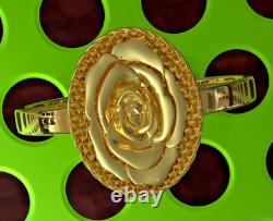 Solid 14K Yellow Gold Textured Large Flower Head Ring
