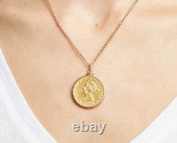 Without Stone American Liberty Head Pendant Free Chain 14k Yellow Gold Plated
