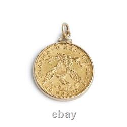 Without Stone American Liberty Head Pendant Free Chain 14k Yellow Gold Plated