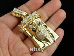 Yellow Gold Plated Silver 1.20CT Simulated Diamond Jesus Face Head Charm Pendant